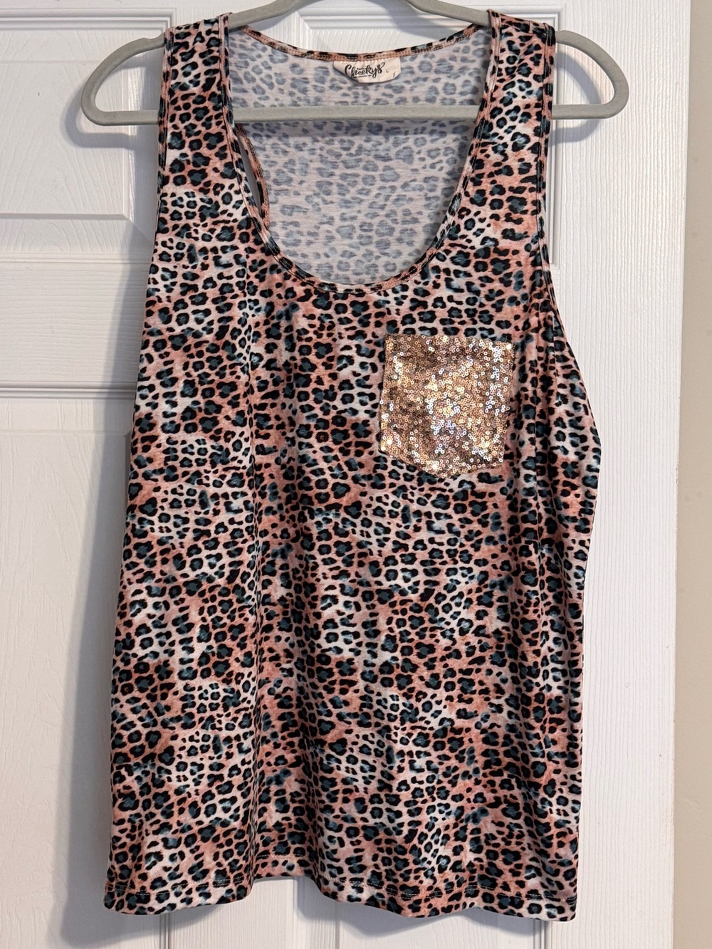Cheeky’s Wild Glamour Sequin Pocket Wild Leopard Racerback Tank Top Large